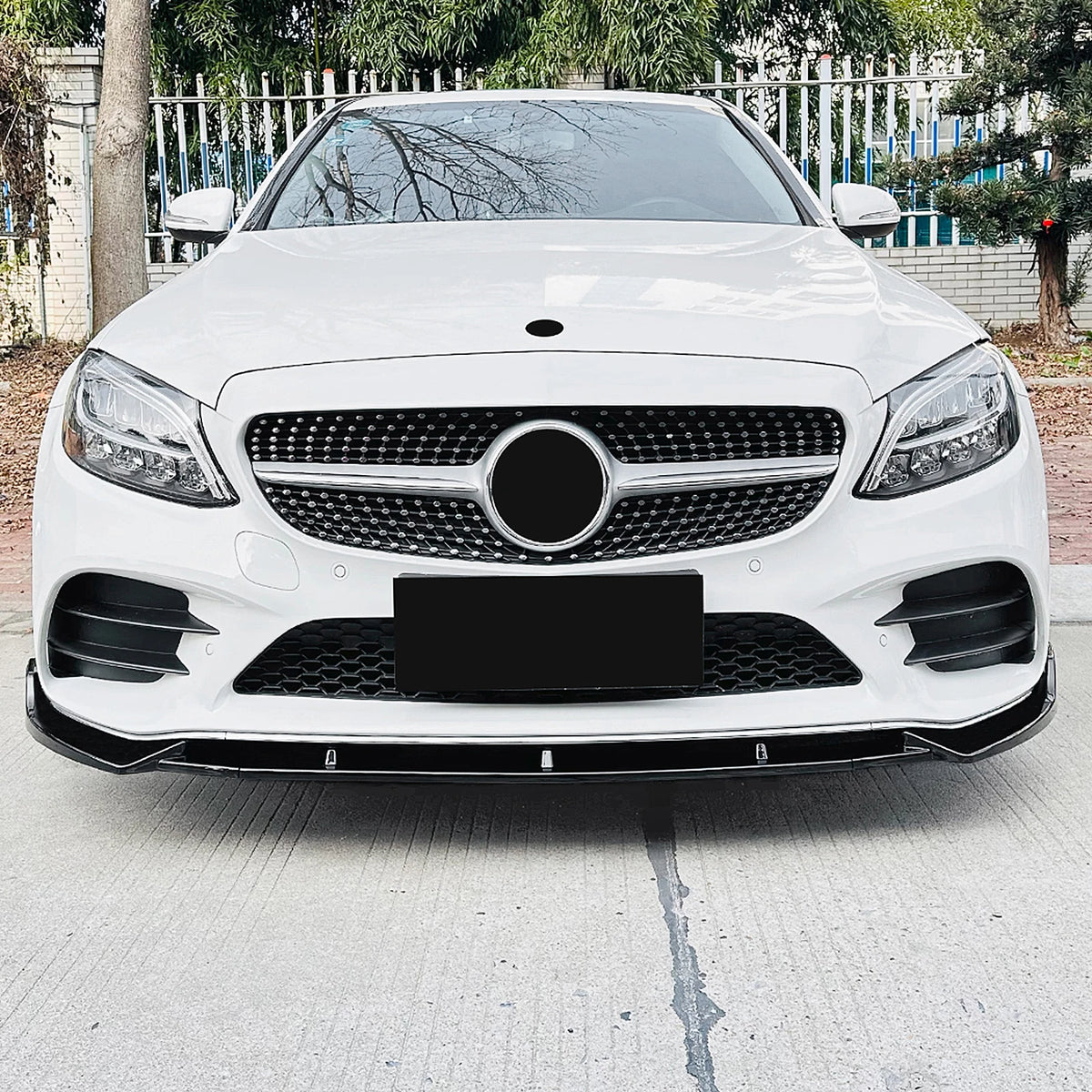 Mercedes C-Class W205 Facelift AMG Style Gloss Black Front Lip Splitter (2019-2021)